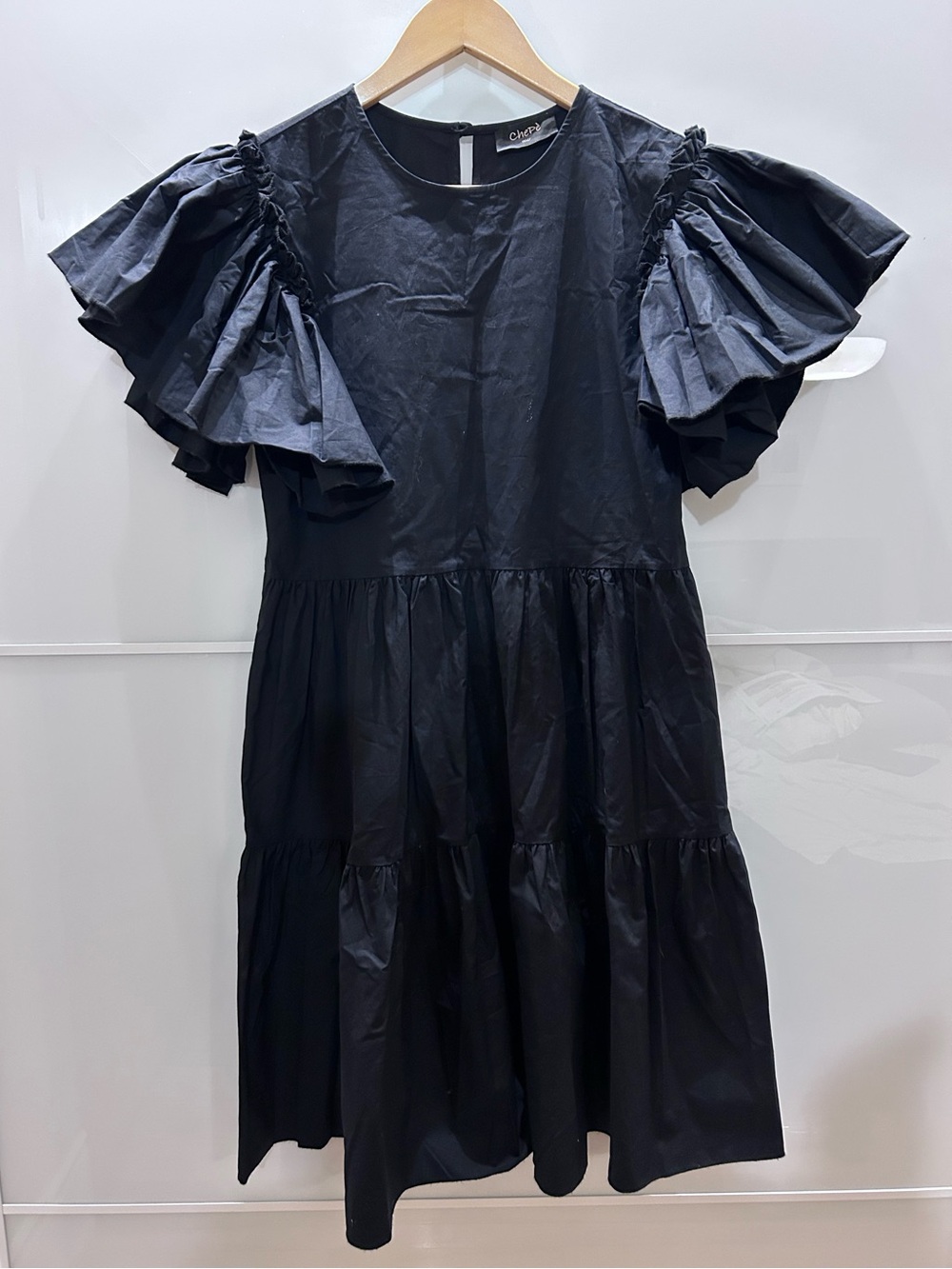 Chepè Chic Ruffle Sleeve Black Dress From Italy